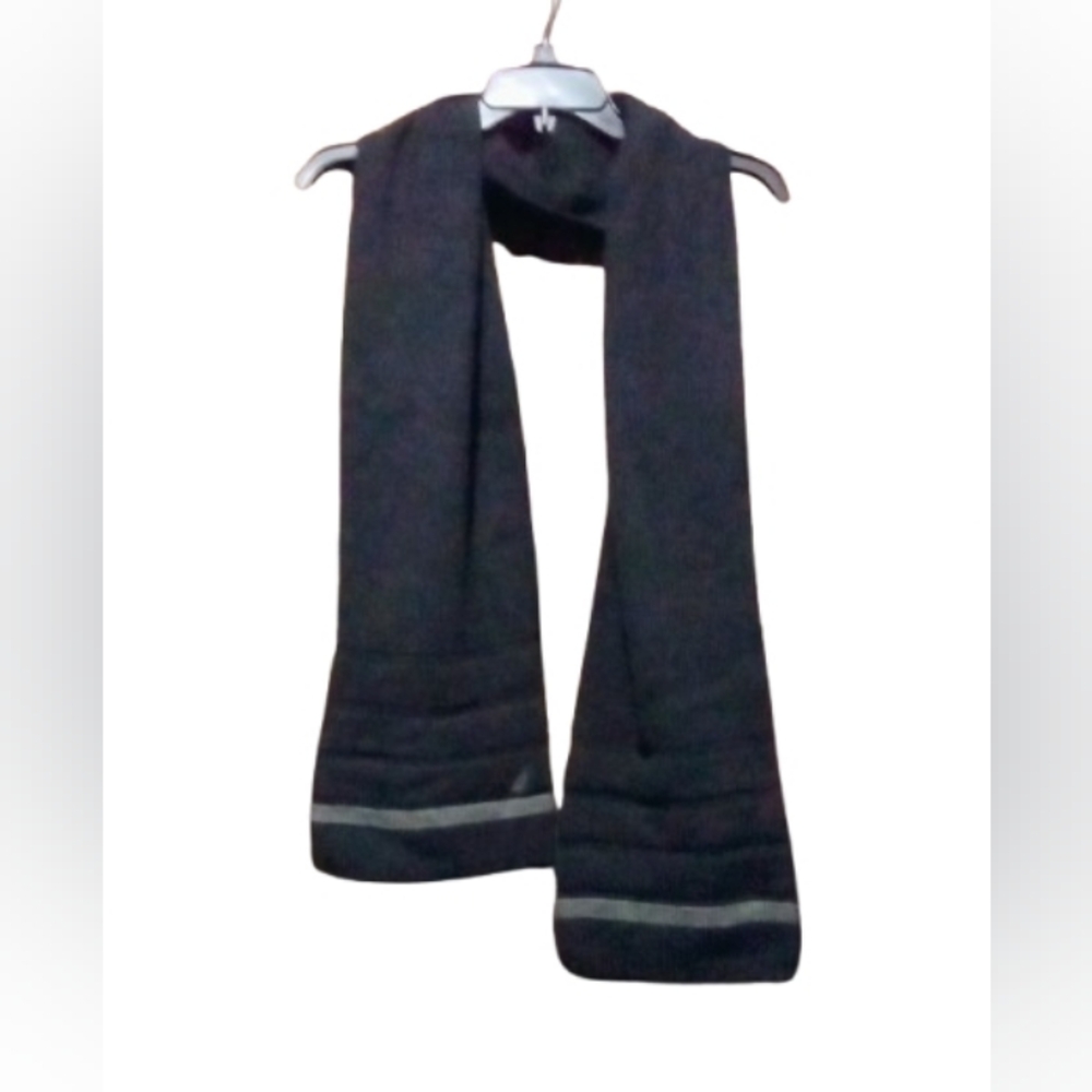Nautica Black Knit Scarf with Logo & Stripe